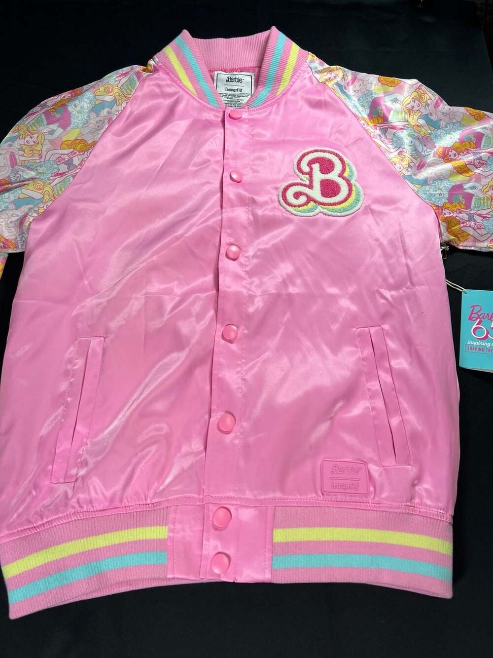 Loungefly Barbie 65th Anniversary Satin Varsity Bomber Jacket Size Medium - Picture 7 of 12